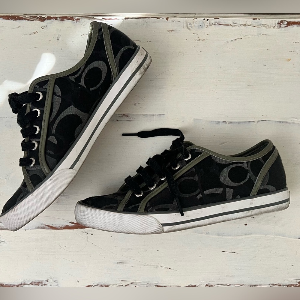 COACH Black, Grey and Green Tennis Sneakers with monogram logo - Picture 3 of 4